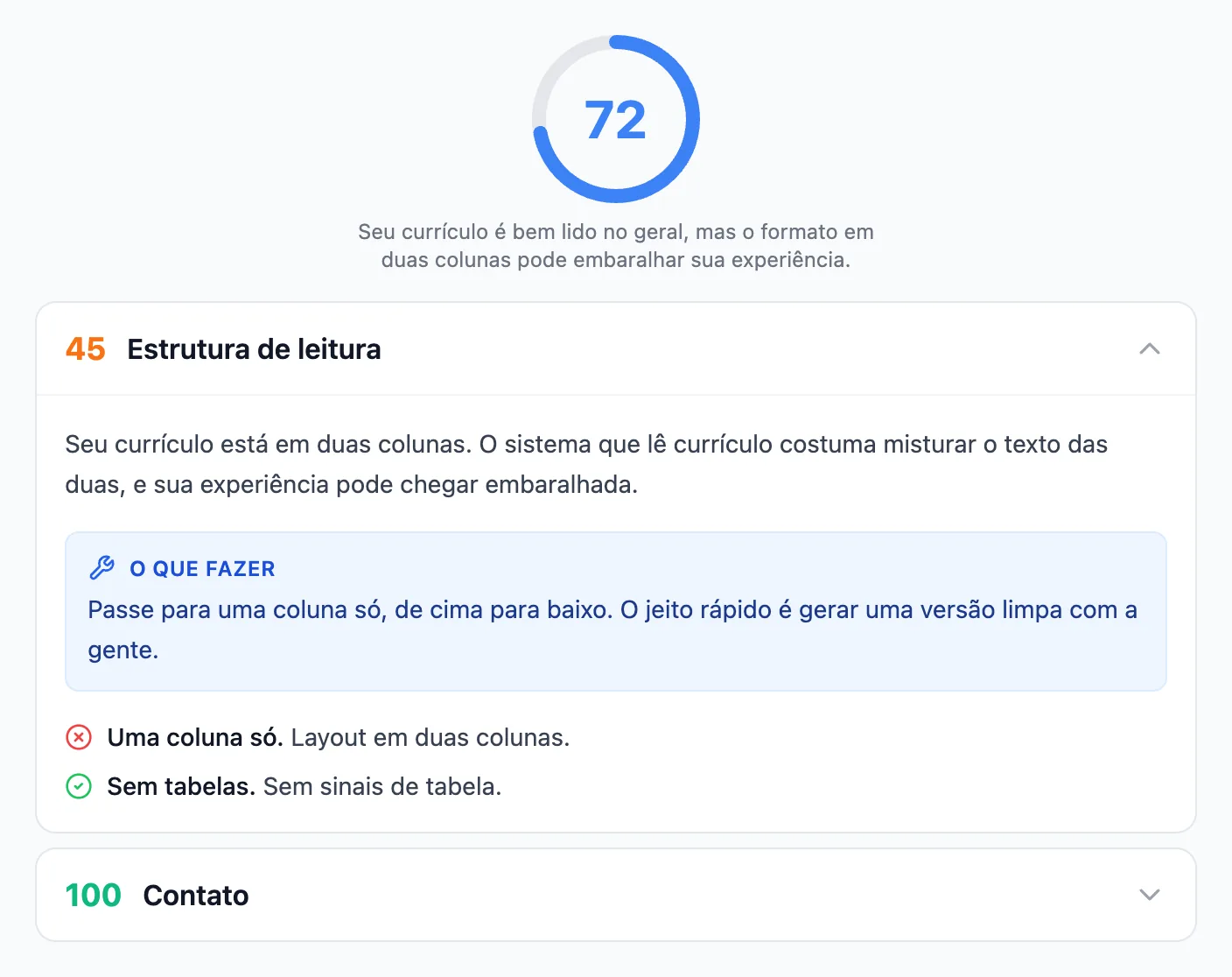 Exemplo da análise de ATS do currículo